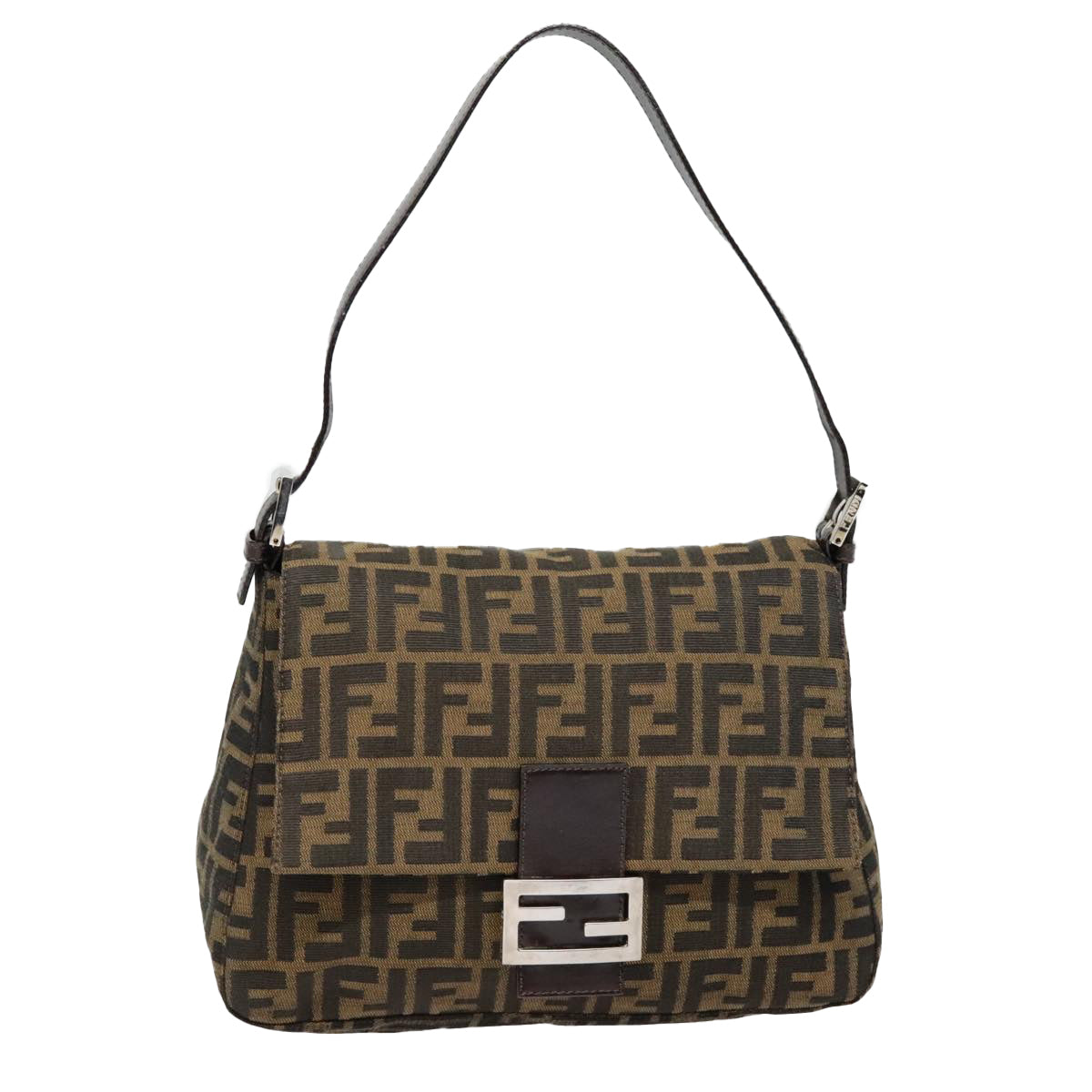 FENDI Zucca Canvas Mamma Baguette Shoulder Bag Brown Black Silver Auth yk14866A