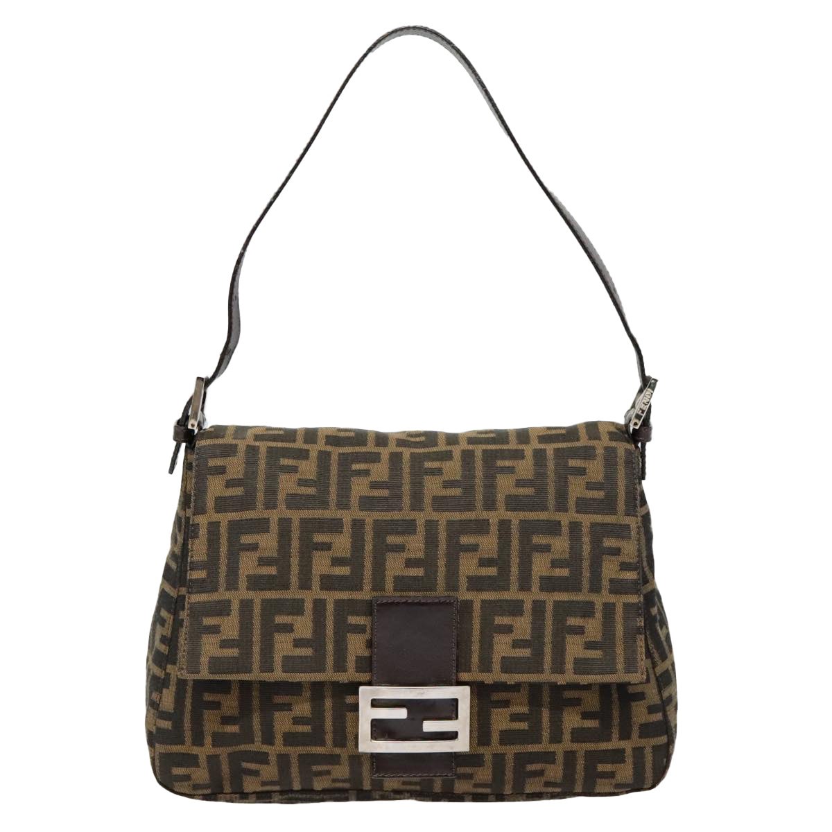 FENDI Zucca Canvas Mamma Baguette Shoulder Bag Brown Black Silver Auth yk14866A