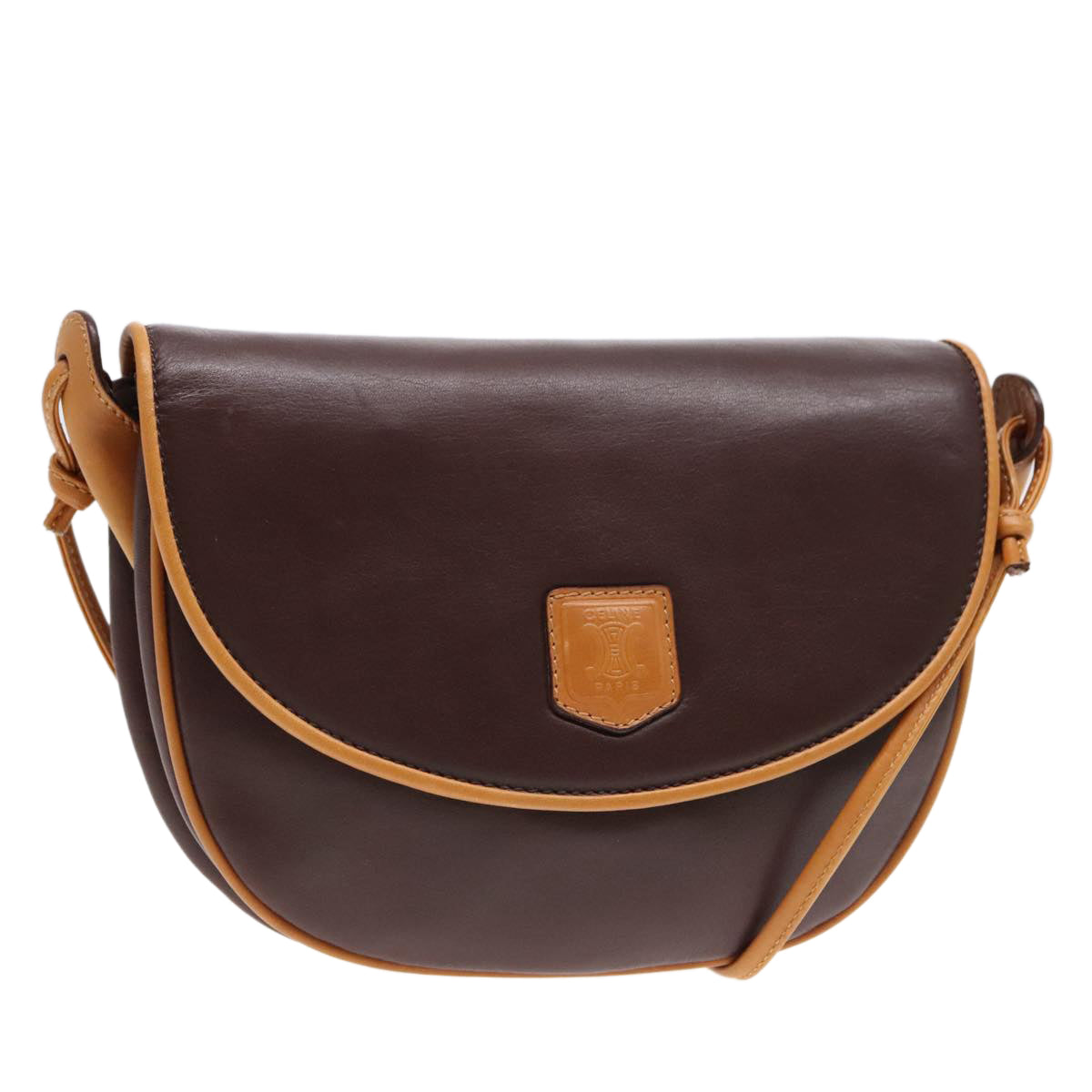 CELINE Shoulder Bag Leather Brown Gold Auth yk14871