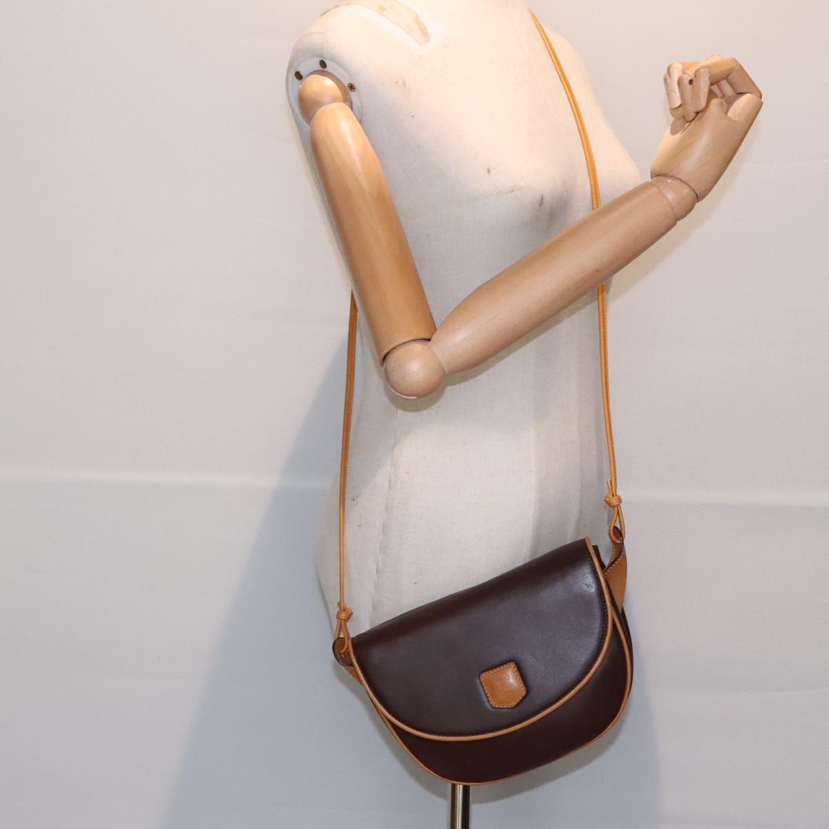 CELINE Shoulder Bag Leather Brown Gold Auth yk14871