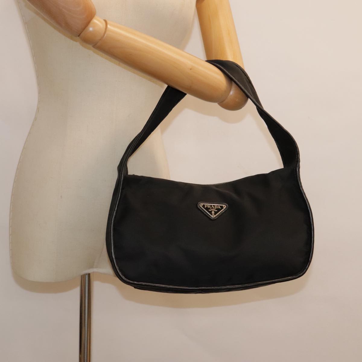 PRADA Hand Bag Nylon Black Silver Auth yk14872