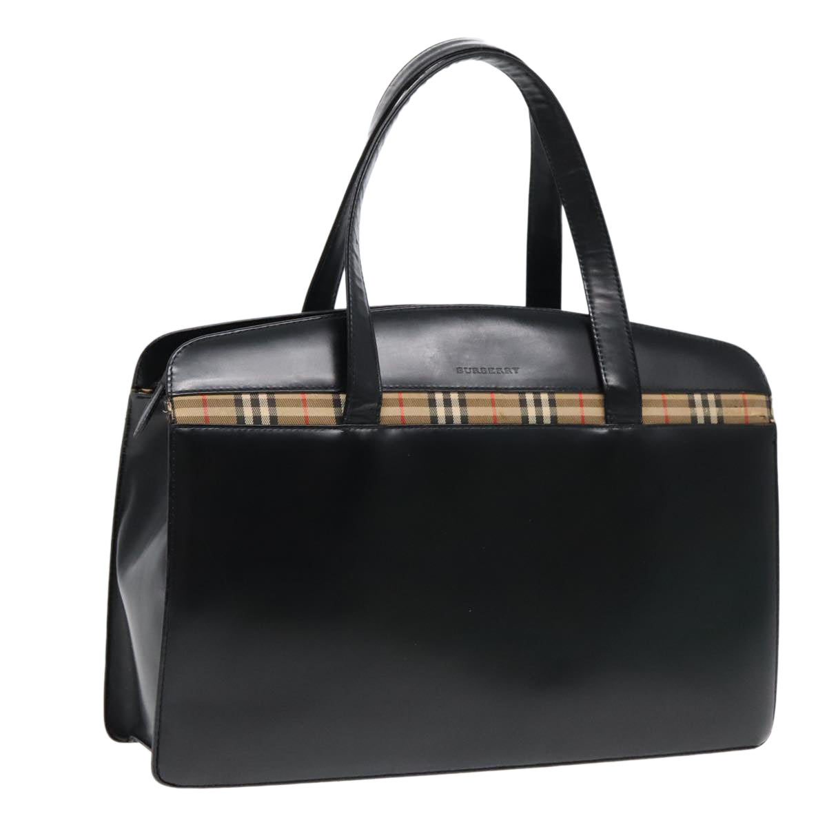 BURBERRY Tote Bag Leather Black Silver Auth yk14874