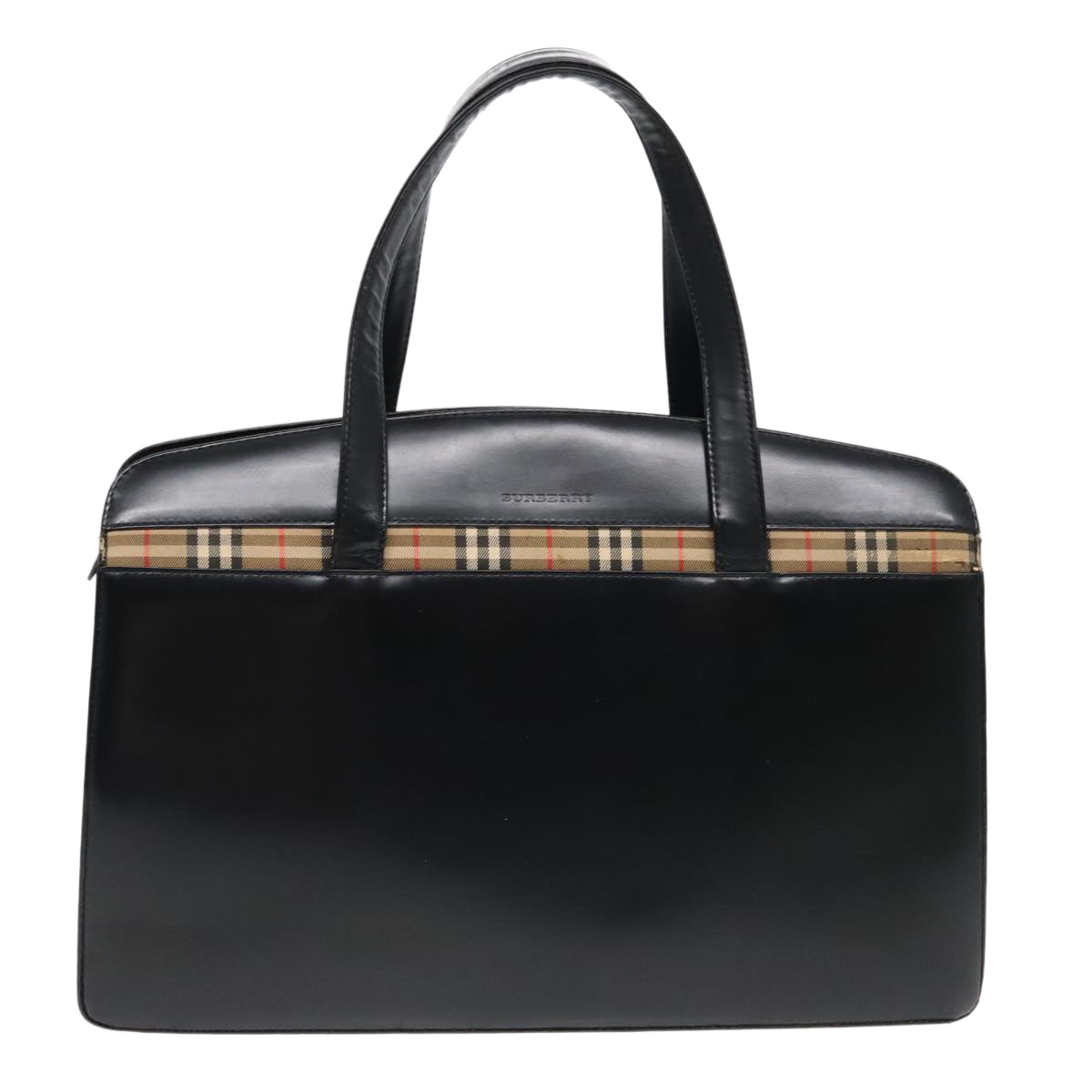 BURBERRY Tote Bag Leather Black Silver Auth yk14874