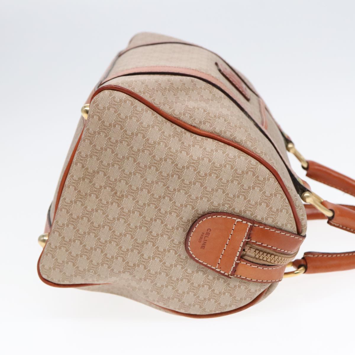 CELINE Macadam Canvas Boston Bag Beige Gold Auth yk14875