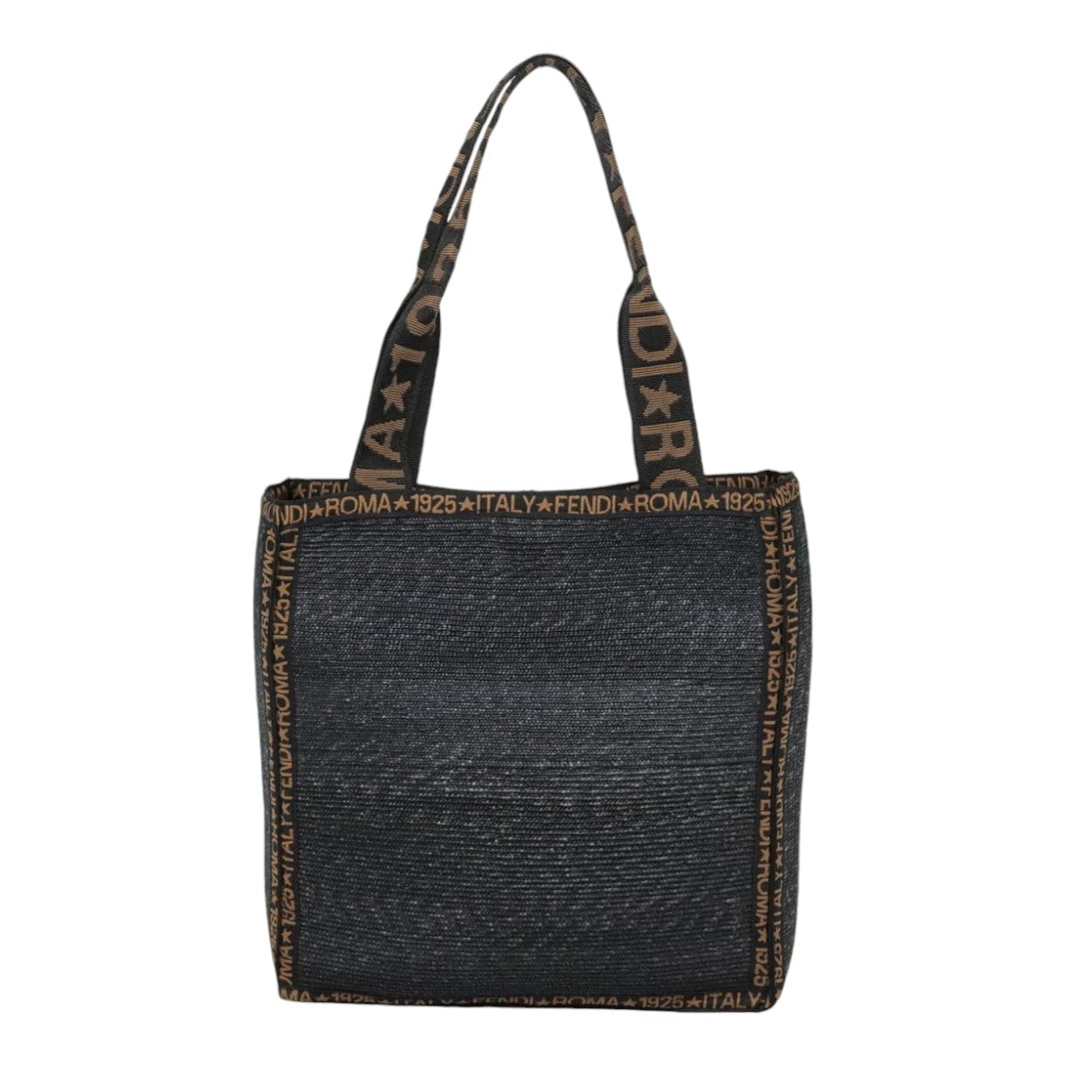 FENDI Tote Bag Straw Black Gold Auth yk14912