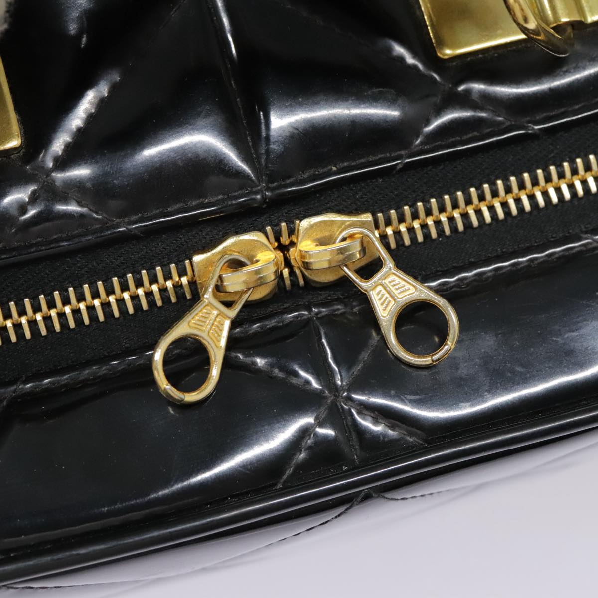 CHANEL Matelasse Chain Hand Bag Enamel Black Gold CC Auth yk14913