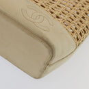 CHANEL COCO Mark Chain Tote Bag Straw Leather Beige Gold CC Auth yk14915-9