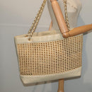 CHANEL COCO Mark Chain Tote Bag Straw Leather Beige Gold CC Auth yk14915-26