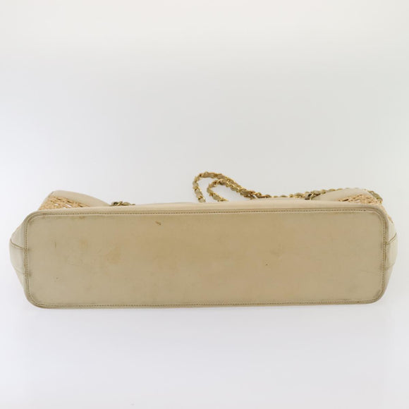 CHANEL COCO Mark Chain Tote Bag Straw Leather Beige Gold CC Auth yk14915