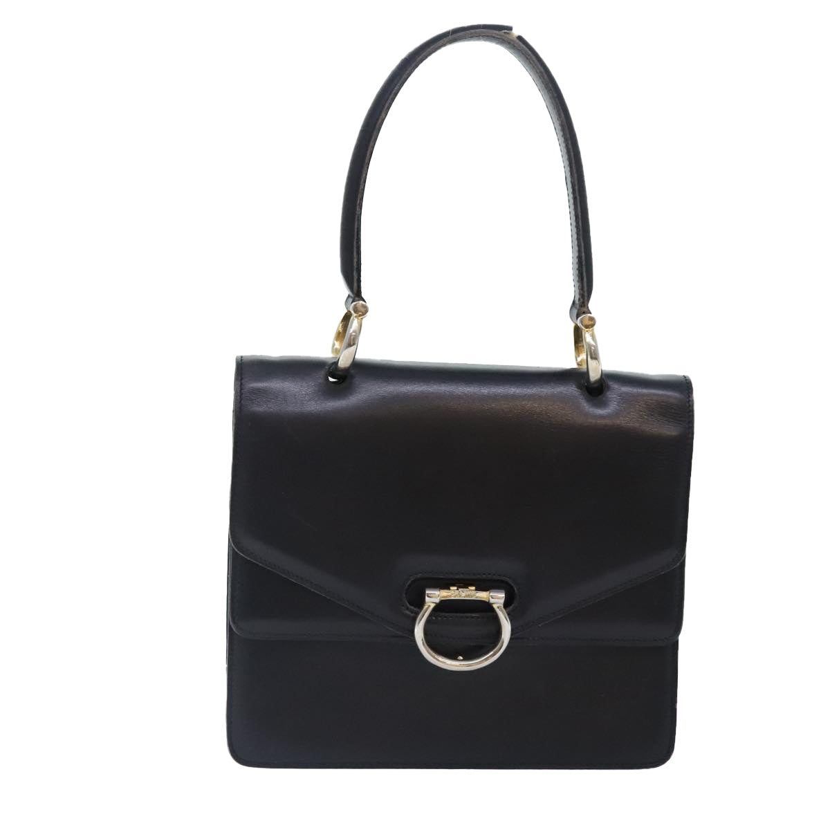 CELINE Hand Bag Leather Black Gold Auth yk14922