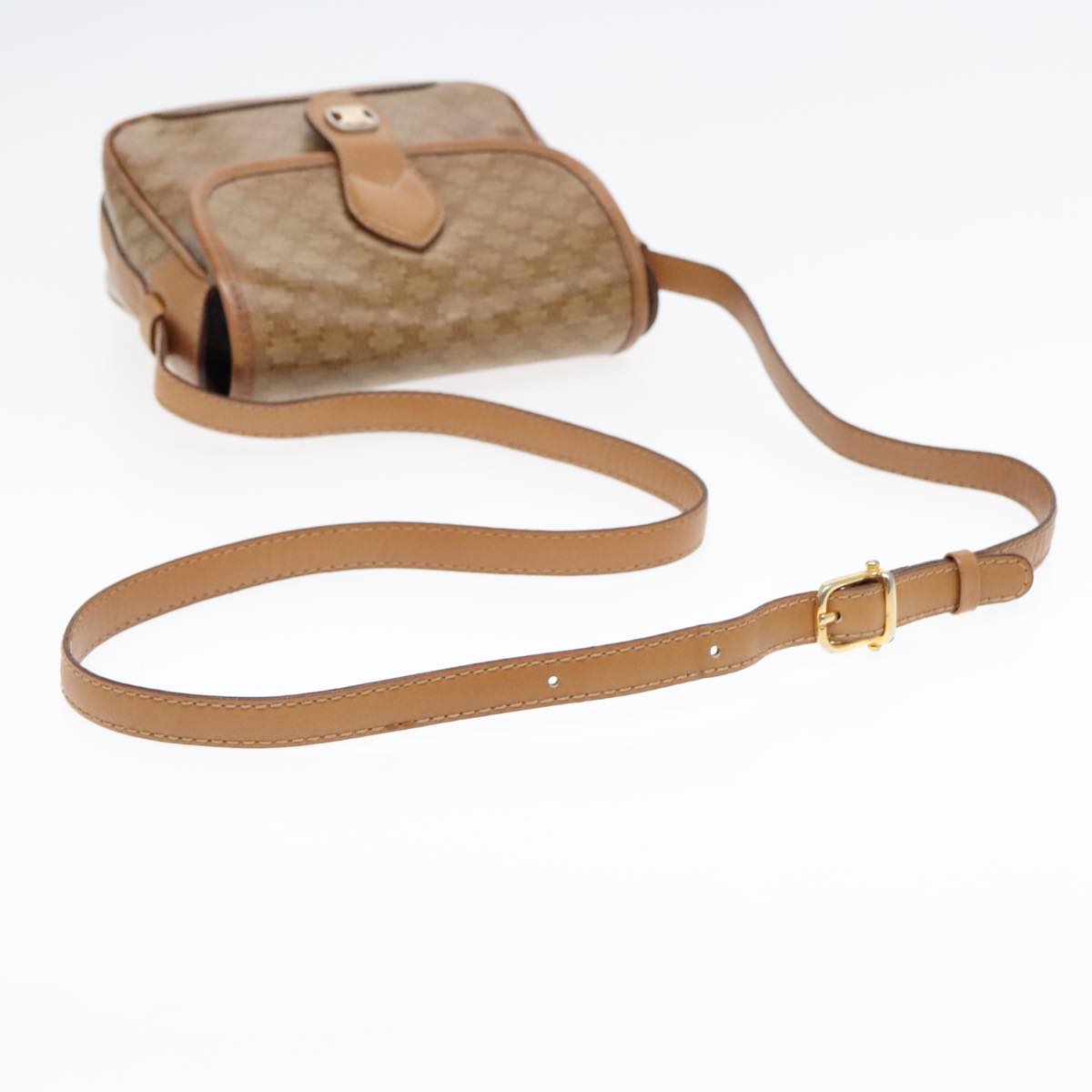 CELINE Macadam Canvas Shoulder Bag Beige Gold Auth yk14932