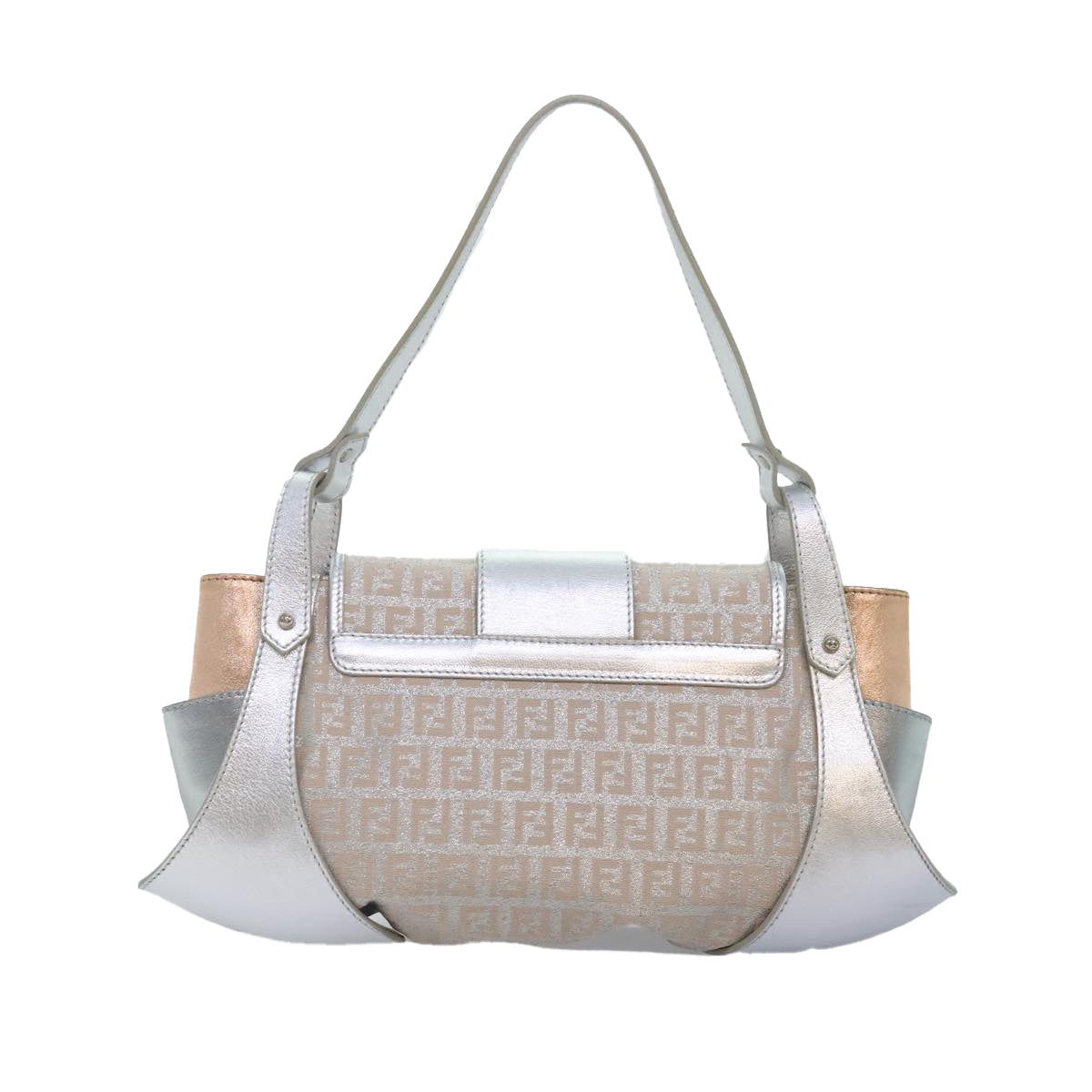 FENDI Zucchino Canvas Hand Bag Silver Black Auth yk14936 - 0