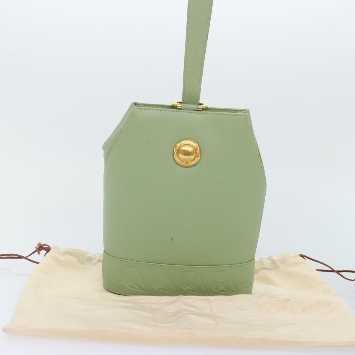 Chloe Hand Bag Leather Green Gold Auth yk14937