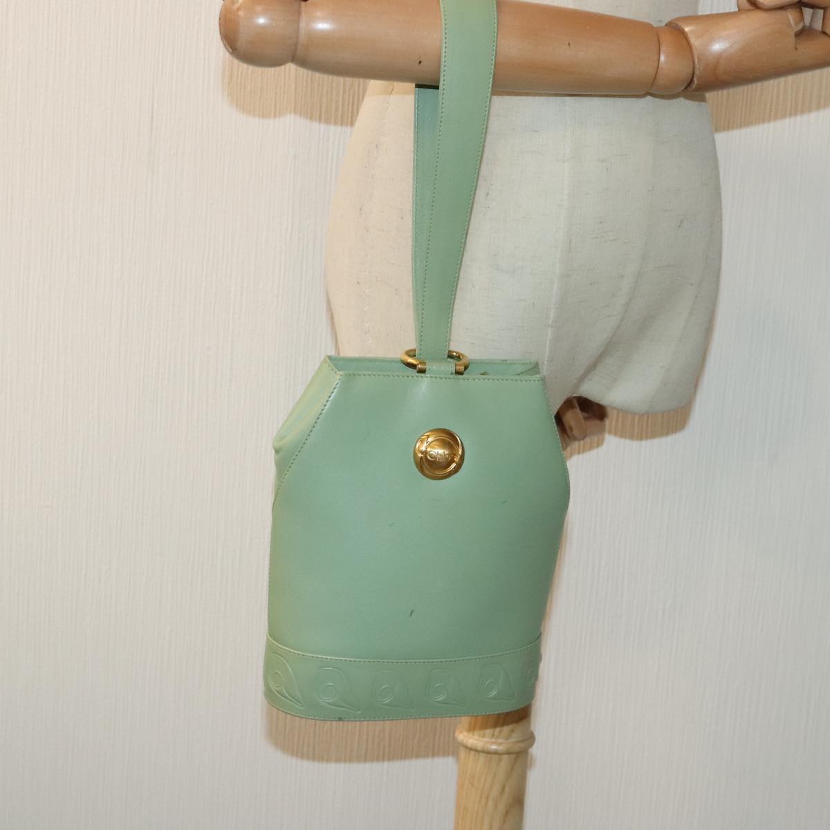 Chloe Hand Bag Leather Green Gold Auth yk14937