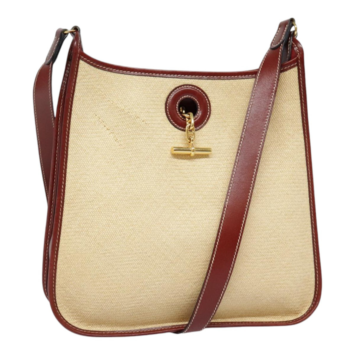 HERMES Vespa PM Shoulder Bag Straw Beige Gold Auth yk14938