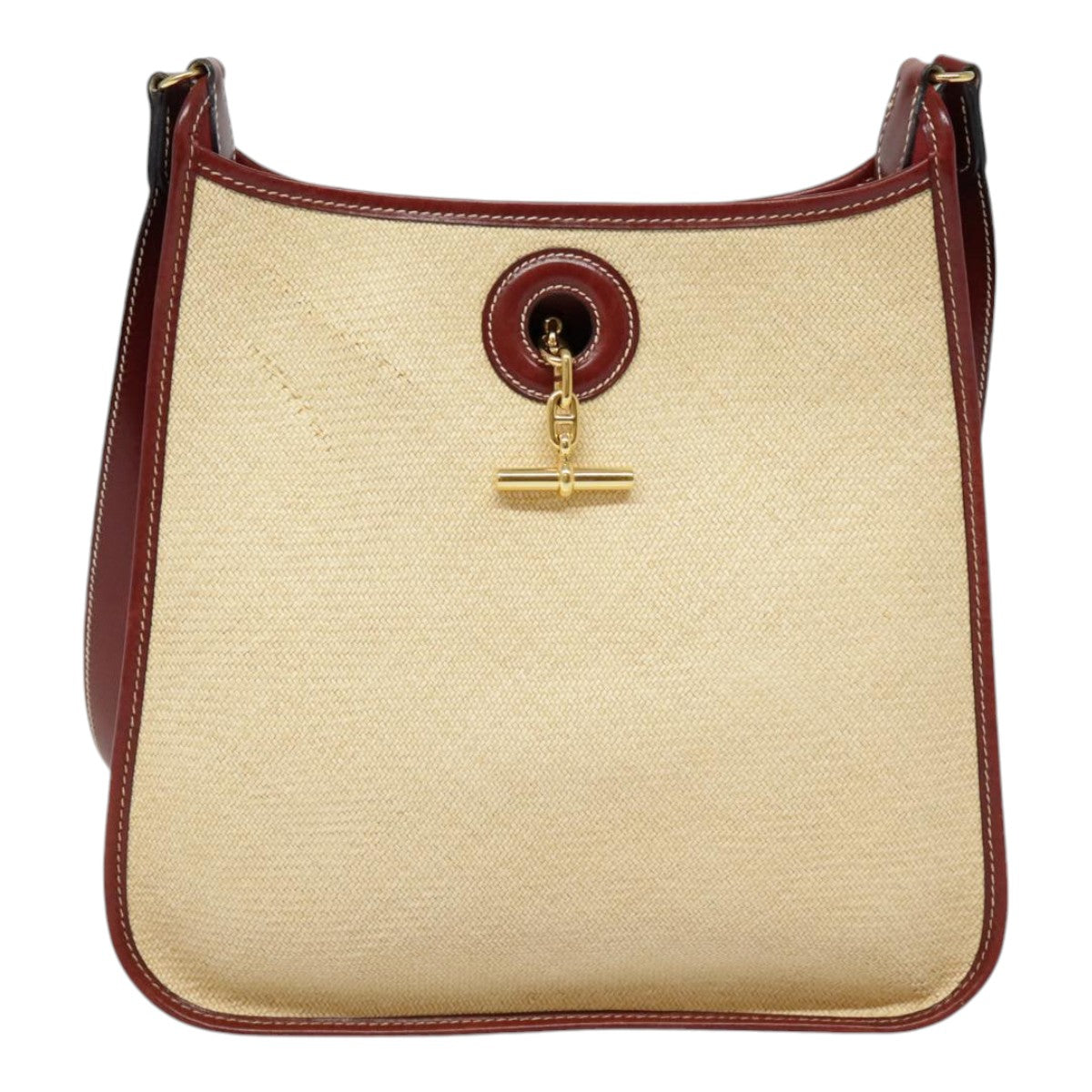 HERMES Vespa PM Shoulder Bag Straw Beige Gold Auth yk14938 - 0