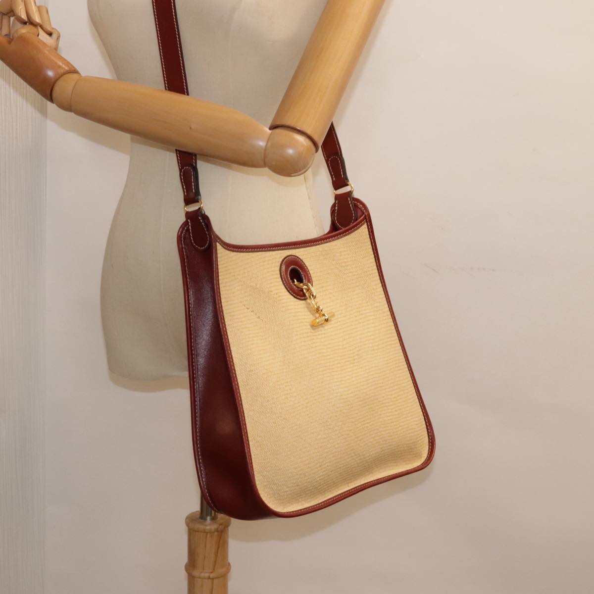 HERMES Vespa PM Shoulder Bag Straw Beige Gold Auth yk14938