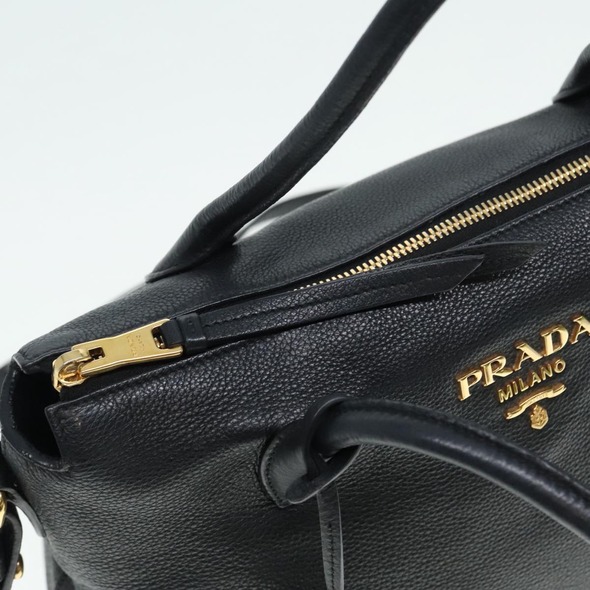 PRADA Hand Bag Leather 2way Black Gold 1BA157 Auth yk14949