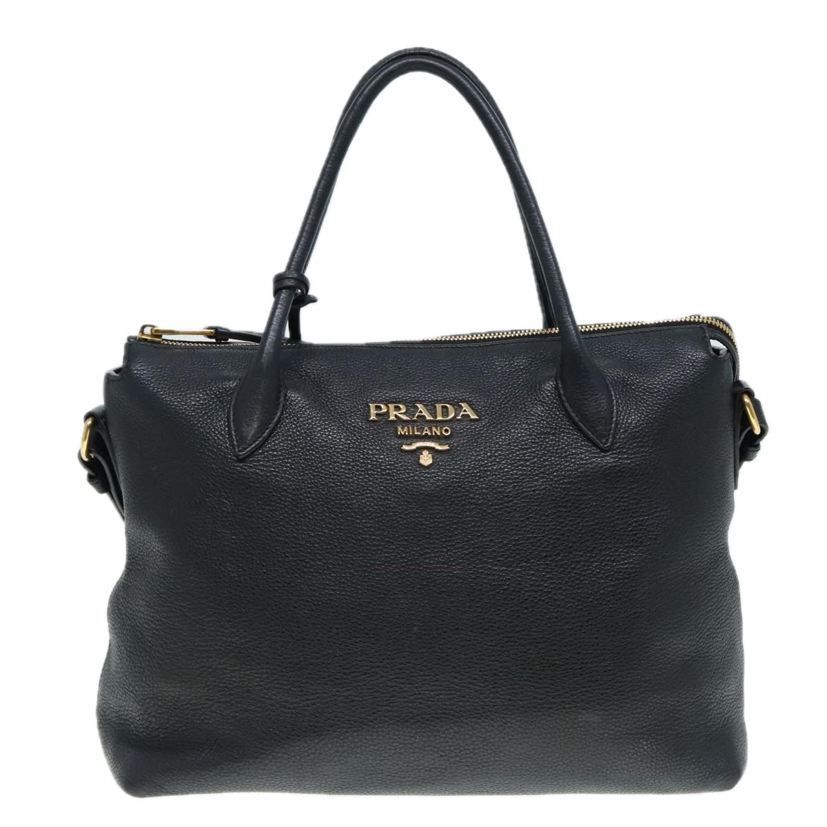 PRADA Hand Bag Leather 2way Black Gold 1BA157 Auth yk14949