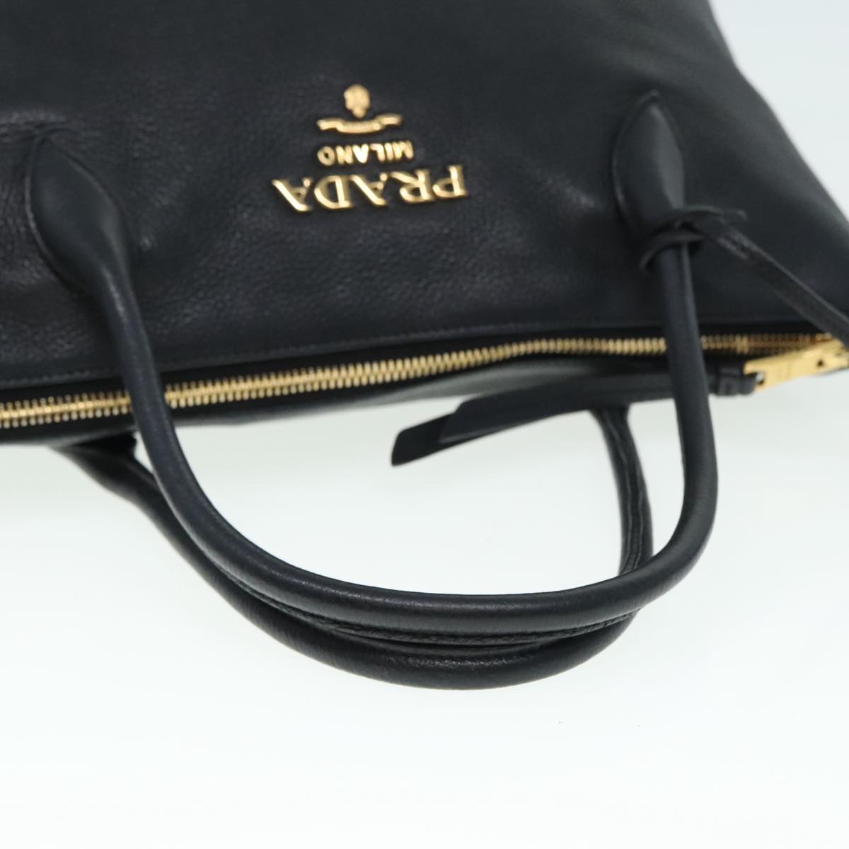 PRADA Hand Bag Leather 2way Black Gold 1BA157 Auth yk14949