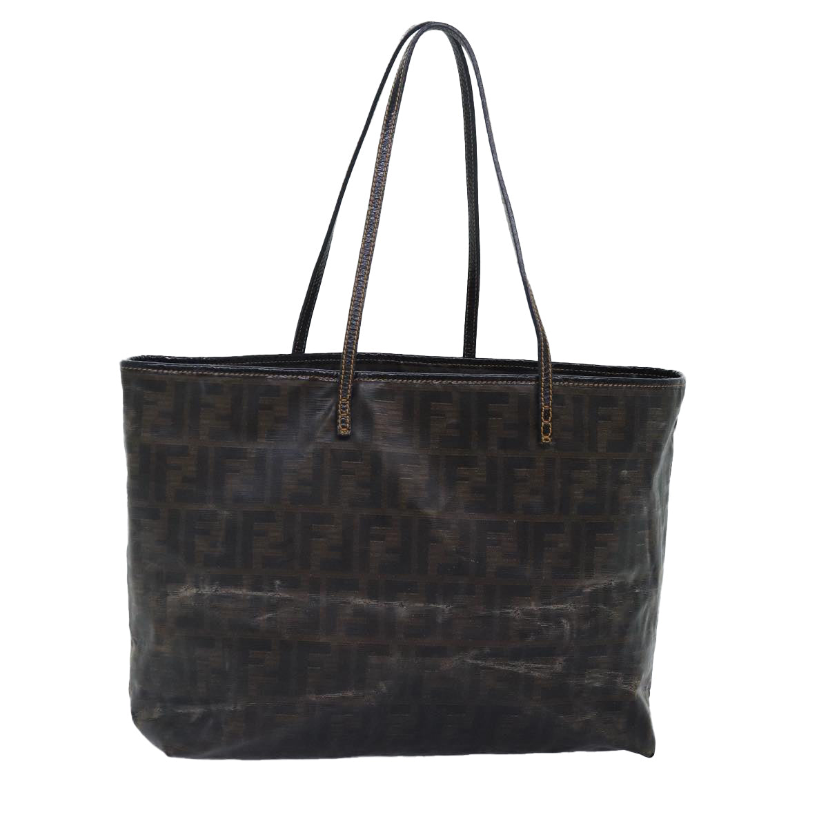 FENDI Zucca Canvas Tote Bag Brown Black Auth yk14952