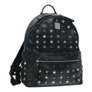 MCM Vicetos Logogram Studs Backpack PVC Black Silver Auth yk14954-1