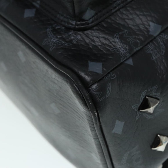 MCM Vicetos Logogram Studs Backpack PVC Black Silver Auth yk14954