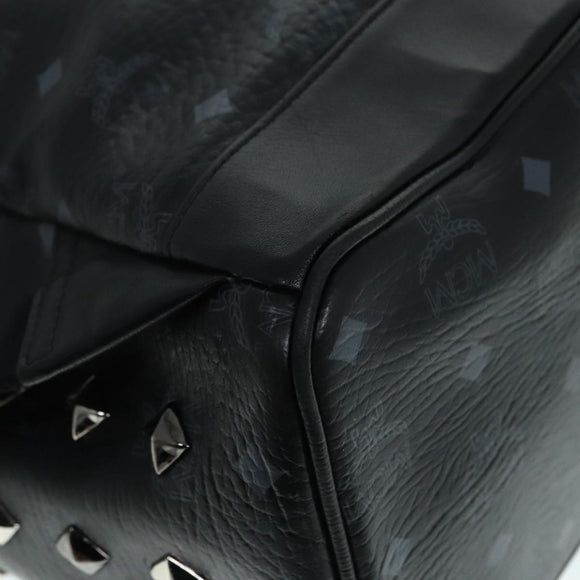 MCM Vicetos Logogram Studs Backpack PVC Black Silver Auth yk14954