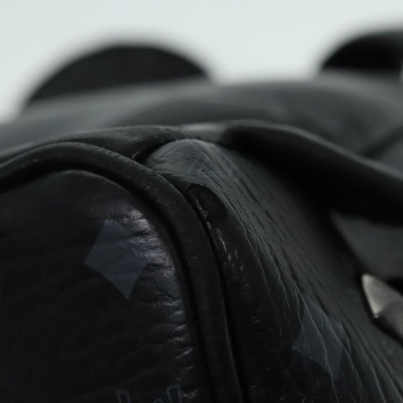 MCM Vicetos Logogram Studs Backpack PVC Black Silver Auth yk14954