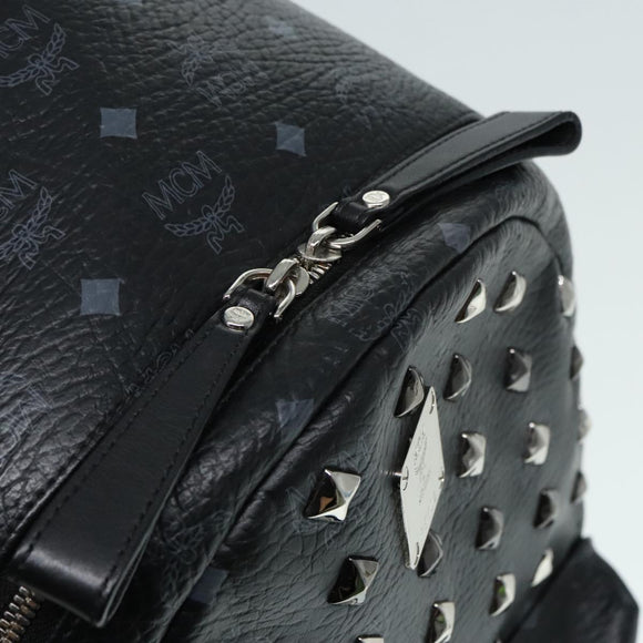 MCM Vicetos Logogram Studs Backpack PVC Black Silver Auth yk14954