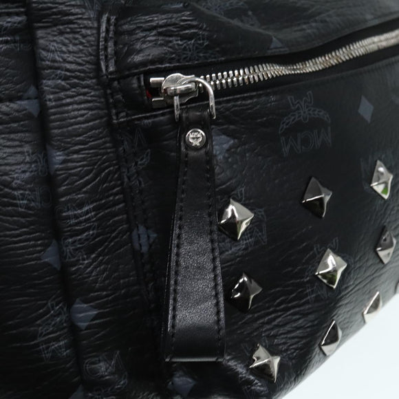 MCM Vicetos Logogram Studs Backpack PVC Black Silver Auth yk14954