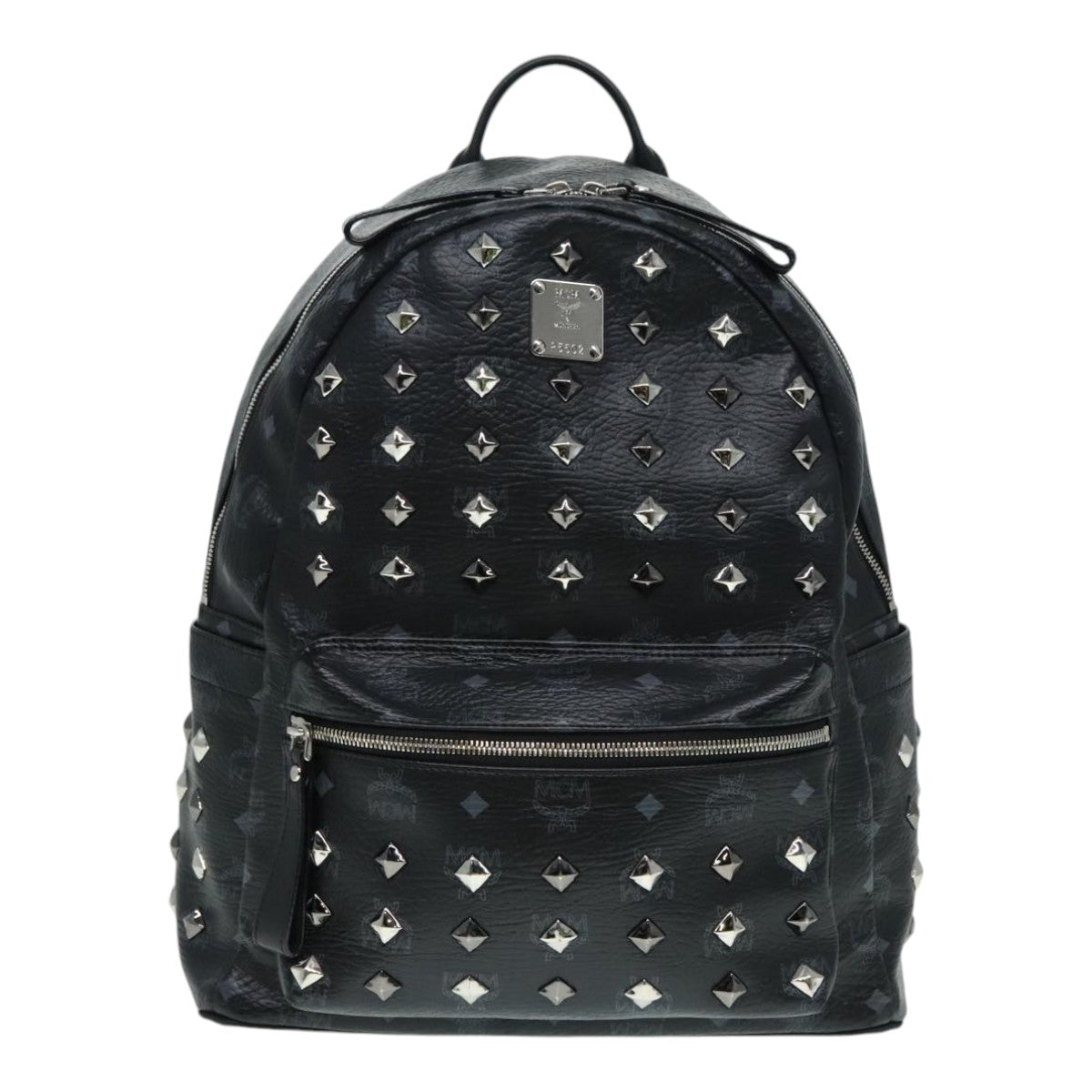 MCM Vicetos Logogram Studs Backpack PVC Black Silver Auth yk14954 - 0