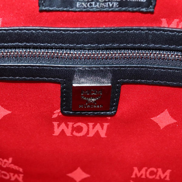 MCM Vicetos Logogram Studs Backpack PVC Black Silver Auth yk14954