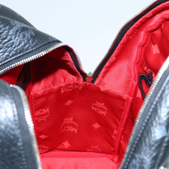 MCM Vicetos Logogram Studs Backpack PVC Black Silver Auth yk14954