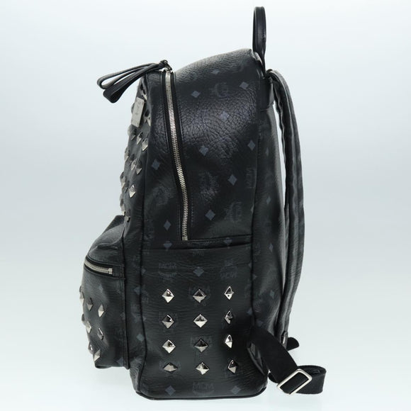 MCM Vicetos Logogram Studs Backpack PVC Black Silver Auth yk14954