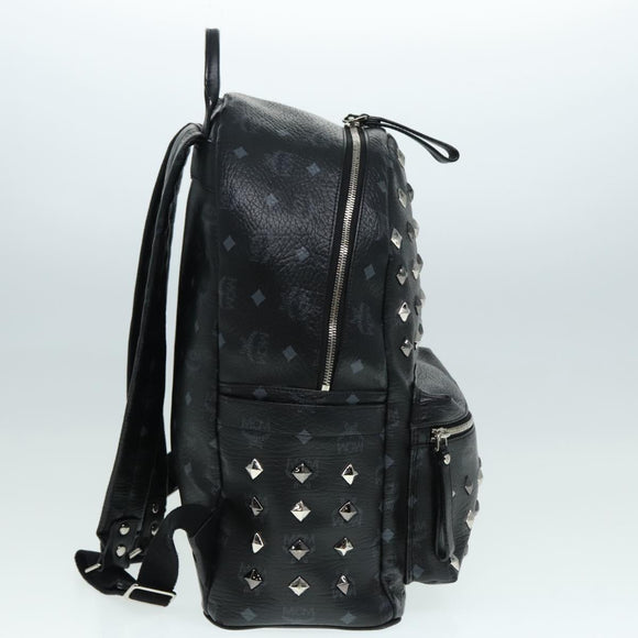 MCM Vicetos Logogram Studs Backpack PVC Black Silver Auth yk14954