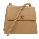 CHANEL Turn Lock Shoulder Bag Caviar Skin Beige Gold CC Auth yk14960A-1