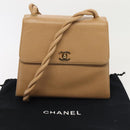 CHANEL Turn Lock Shoulder Bag Caviar Skin Beige Gold CC Auth yk14960A-12