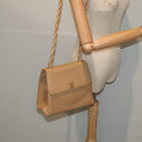 CHANEL Turn Lock Shoulder Bag Caviar Skin Beige Gold CC Auth yk14960A-24