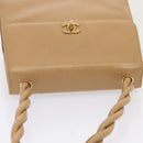 CHANEL Turn Lock Shoulder Bag Caviar Skin Beige Gold CC Auth yk14960V-6