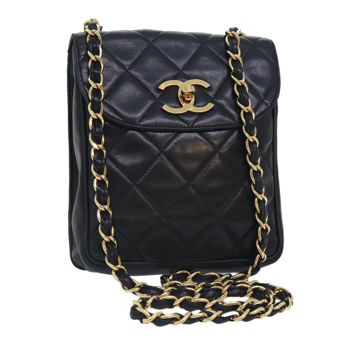 CHANEL Matelasse Chain Shoulder Bag Lamb Skin Black CC Auth yk14961A