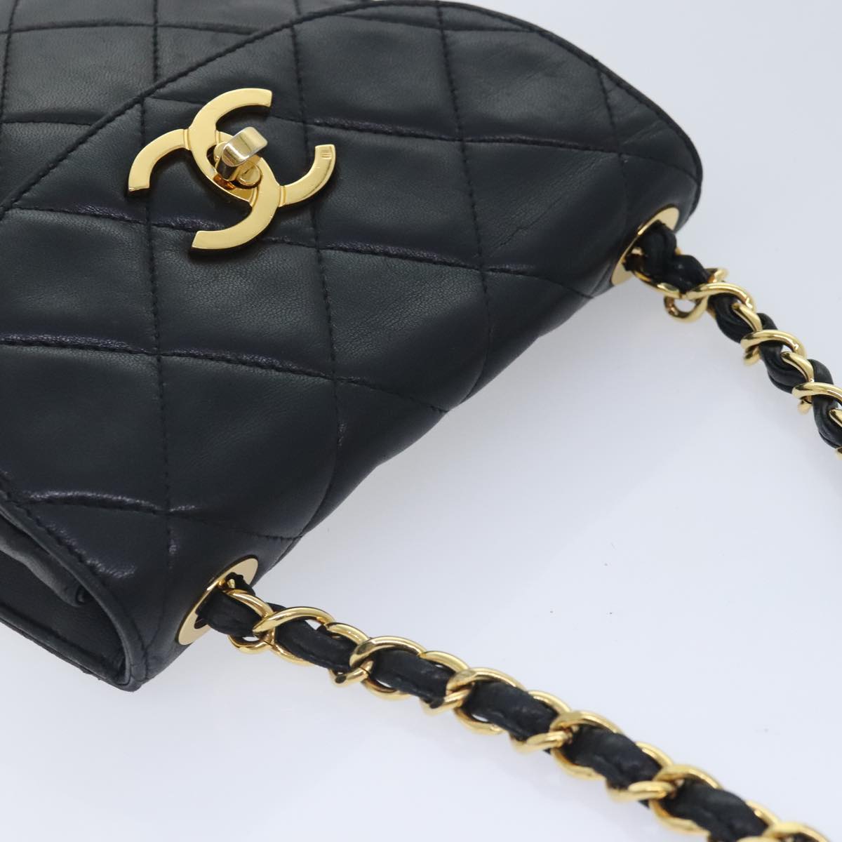 CHANEL Matelasse Chain Shoulder Bag Lamb Skin Black CC Auth yk14961A