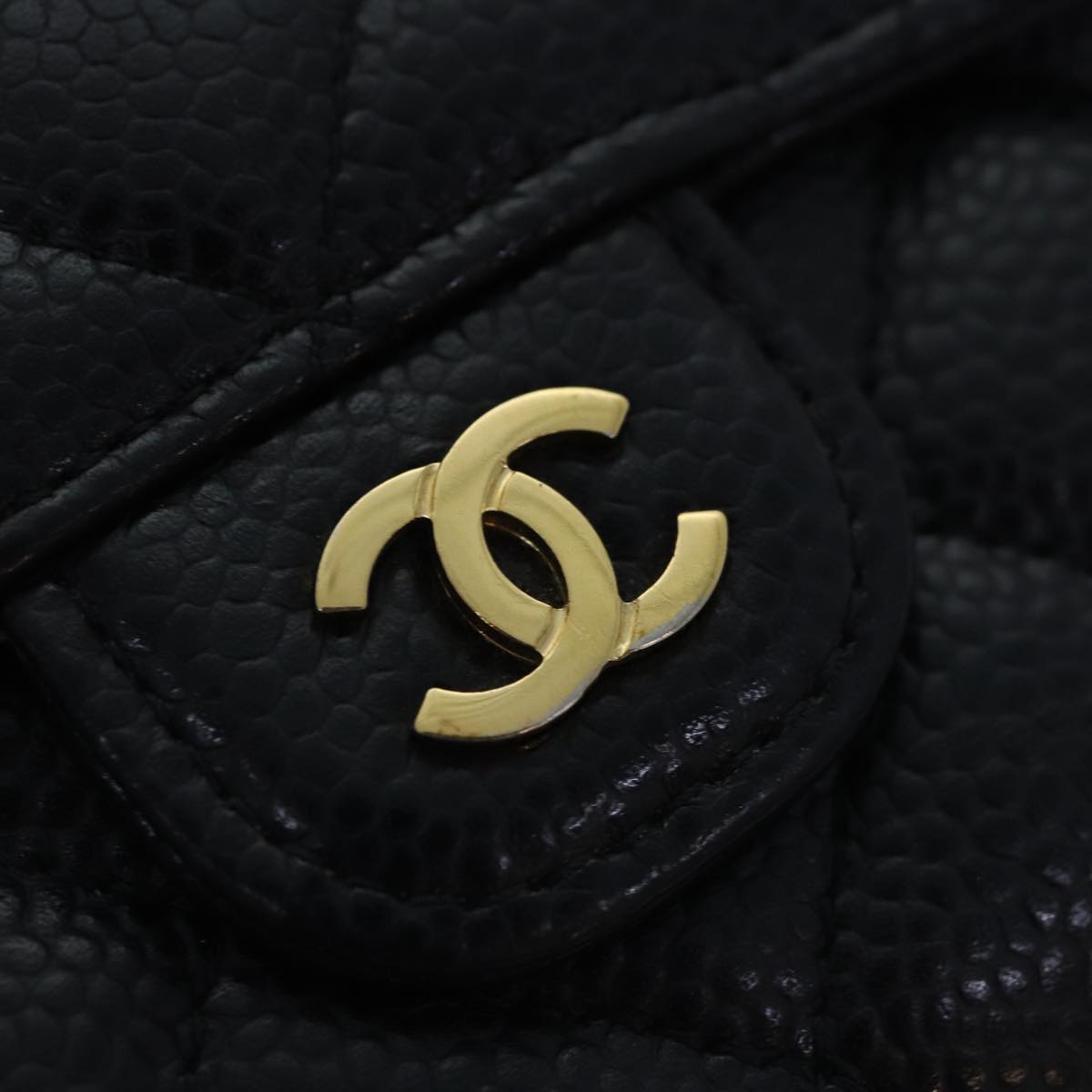 CHANEL Matelasse Medium Wallet Caviar Skin Black Gold AP0232 CC Auth yk14970A