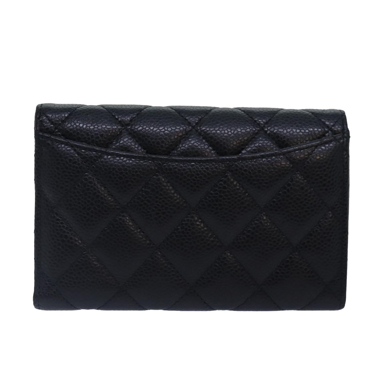 CHANEL Matelasse Medium Wallet Caviar Skin Black Gold AP0232 CC Auth yk14970A - 0