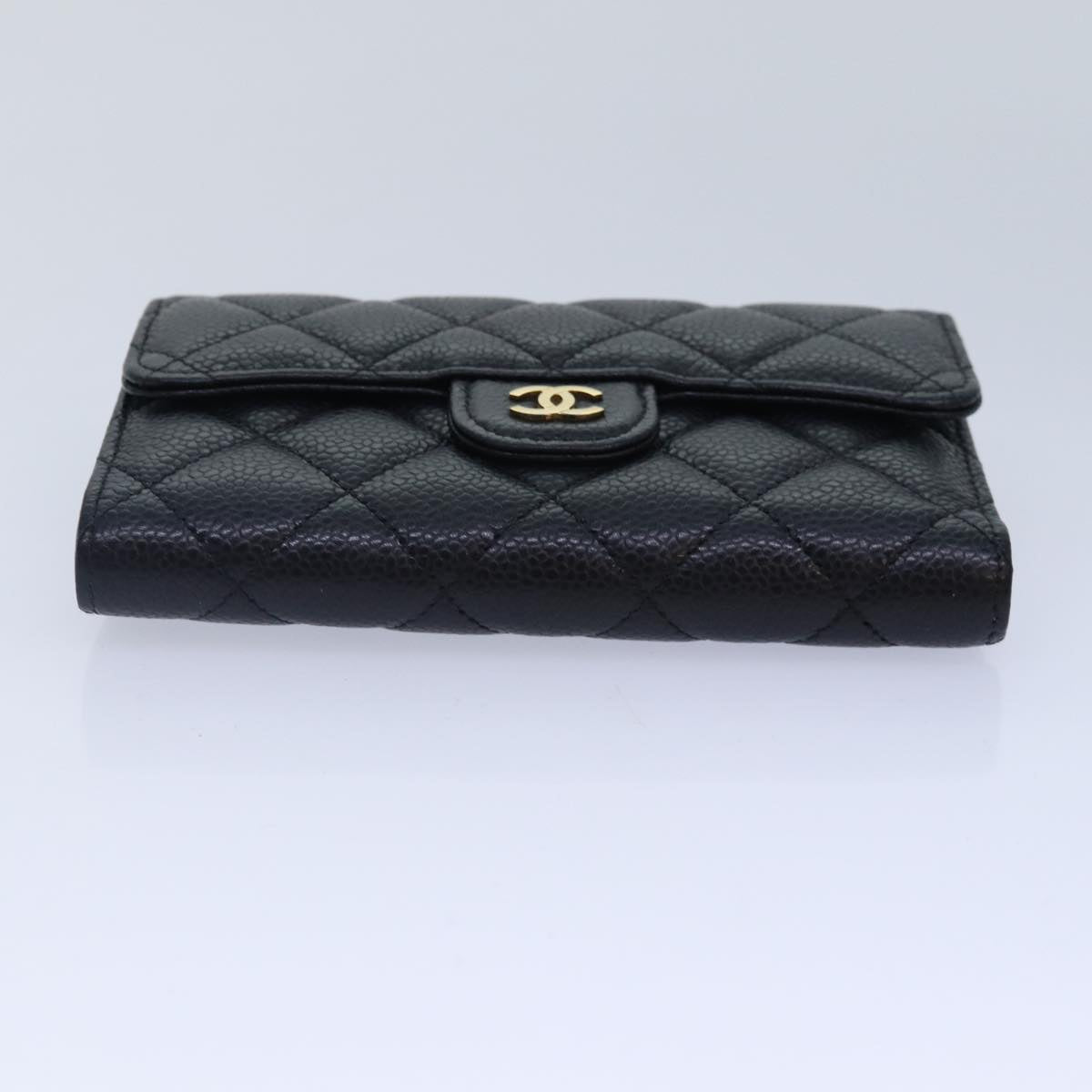 CHANEL Matelasse Medium Wallet Caviar Skin Black Gold AP0232 CC Auth yk14970A