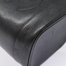 CHANEL COCO Mark vanity Pouch Calf Skin Black Gold CC Auth yk14976-9