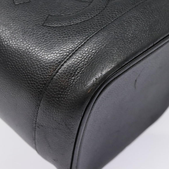 CHANEL COCO Mark vanity Pouch Calf Skin Black Gold CC Auth yk14976