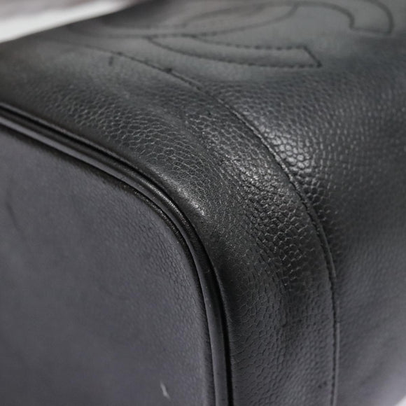 CHANEL COCO Mark vanity Pouch Calf Skin Black Gold CC Auth yk14976