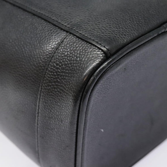 CHANEL COCO Mark vanity Pouch Calf Skin Black Gold CC Auth yk14976