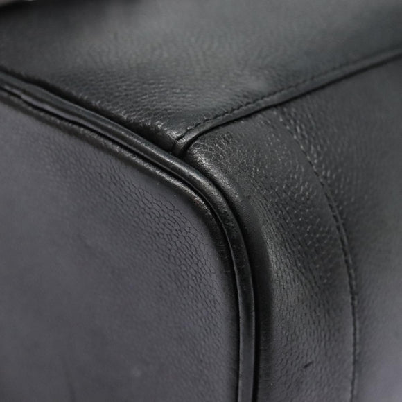 CHANEL COCO Mark vanity Pouch Calf Skin Black Gold CC Auth yk14976